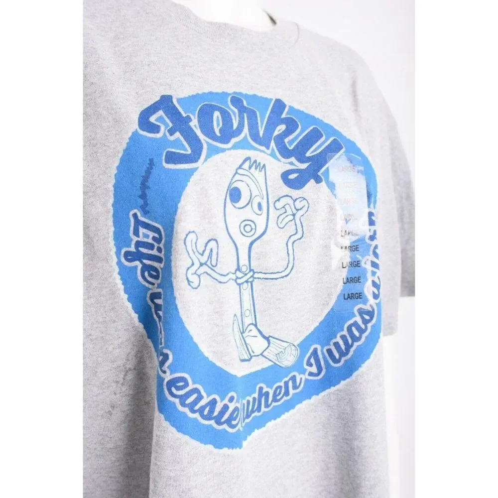 Disney Mens Toy Story 4 FORKY T-Shirt L Gray Life was better when I was Fork NWT
